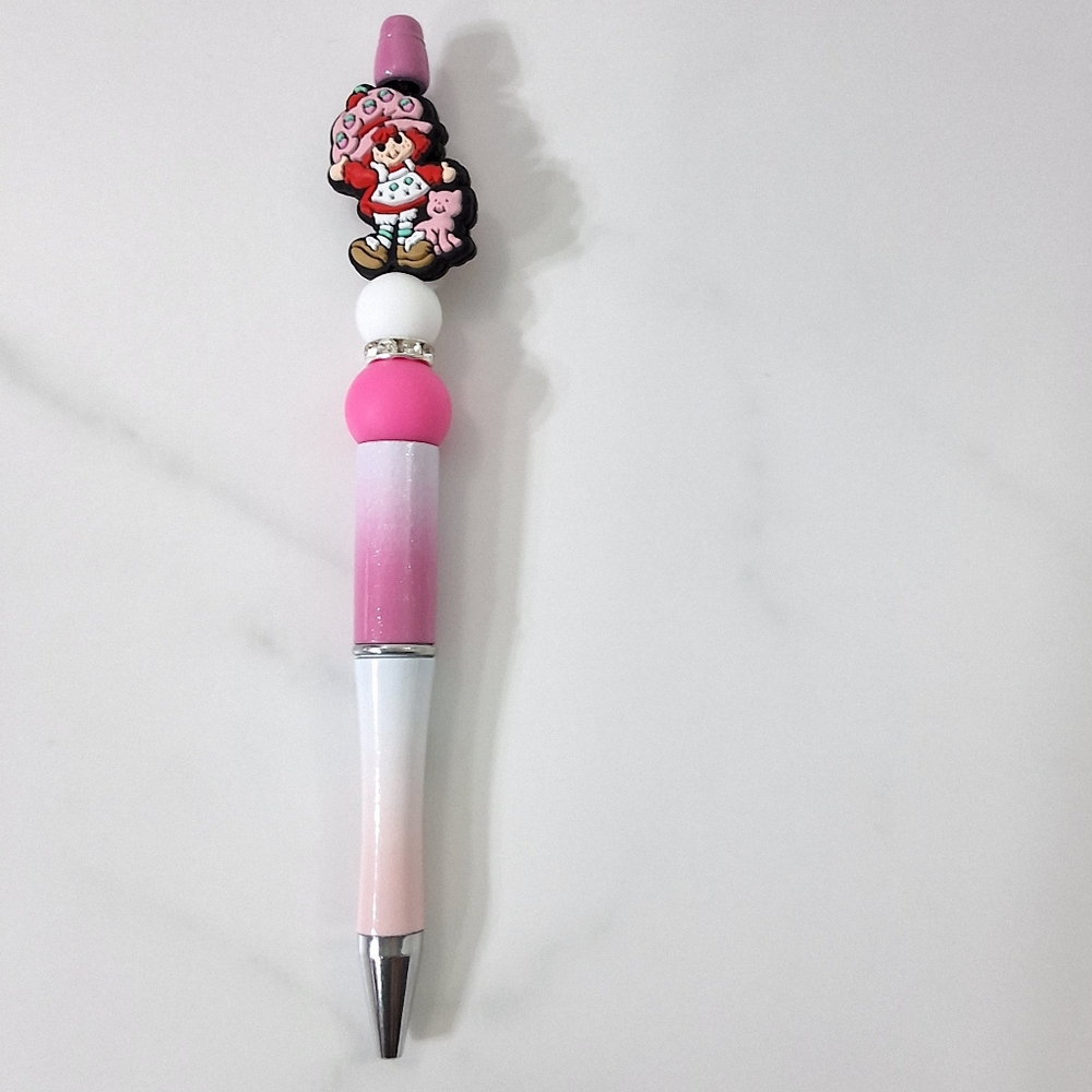 Strawberry Shortcake Pink Beaded Writing Pen, Black Ink Pen, NEW